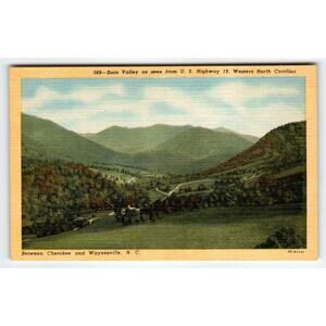 Vintage Linen Postcard 569 Soco Valley U.S. Hwy 19 Cherokee Waynesville NC CT